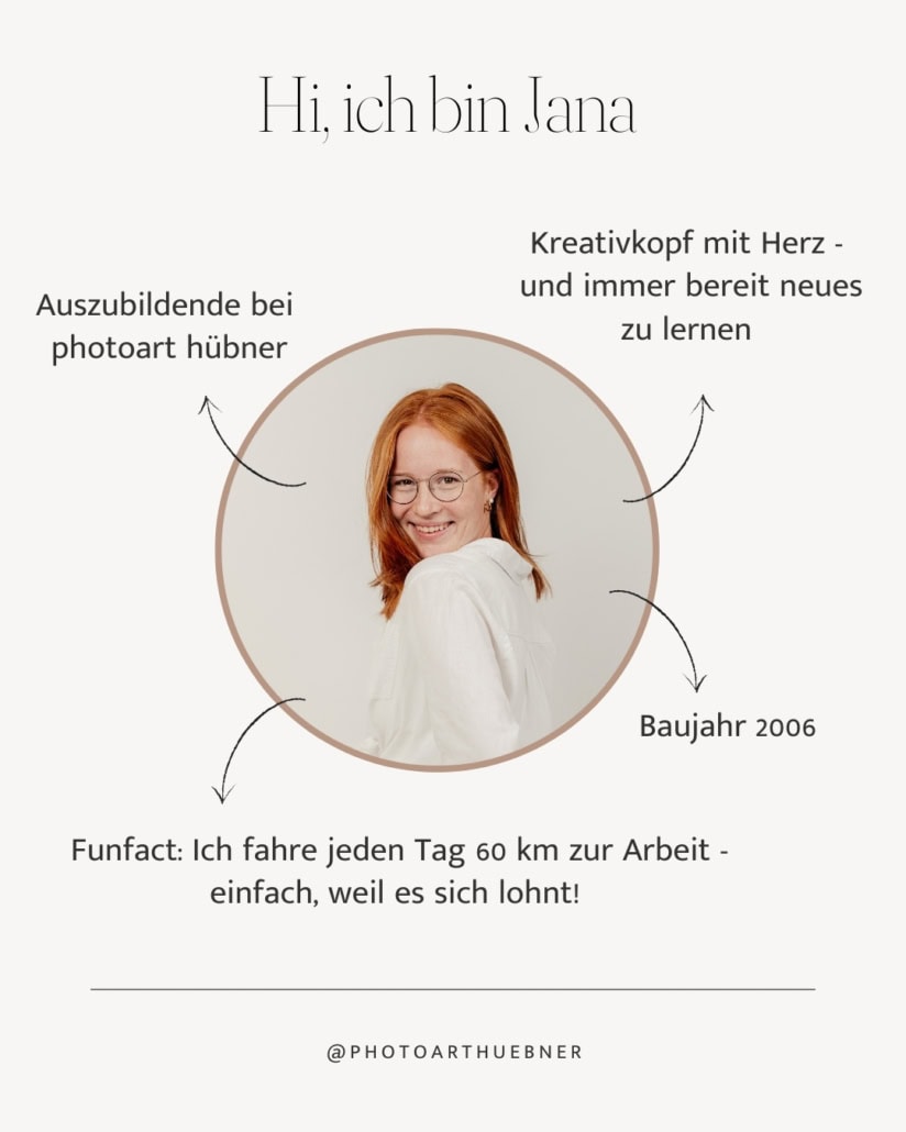 Porträt von Jana, Fotografin bei photoart hübner, kreative & professionelle Fotoshootings, Jahrgang 2006.